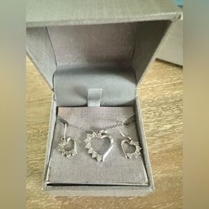 Zales Silver Heart Necklace and Earring Set